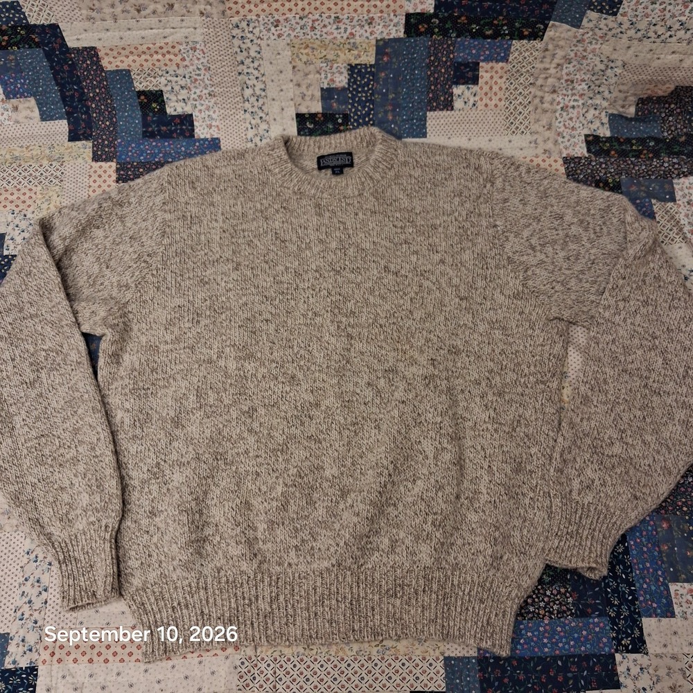 Vintage Lands End Ragg Wool Sweater Mens XL Oatmeal Marled Knit Made in USA 80s